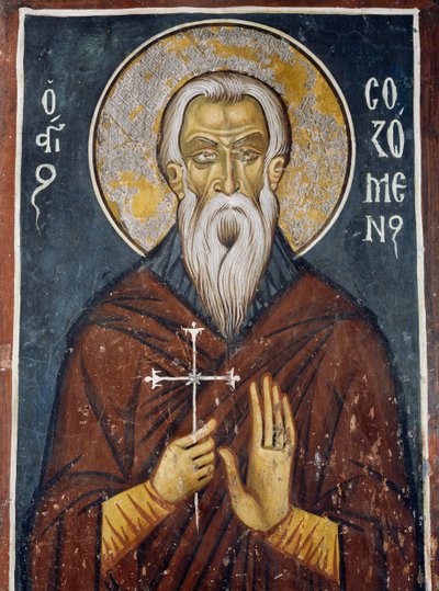 キプロスの教会の最初の聖人である聖ソゾメンのフレスコ画（1332-1333年）、ビザンチン様式のアシノウの聖母教会（12世紀）（2001年ユネスコ世界遺産登録）、キプロスのトロイドス山脈 作： Unknown artist