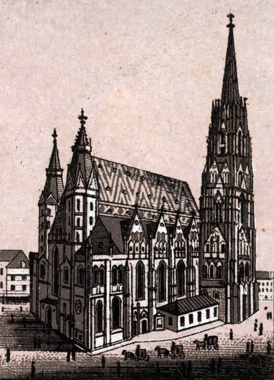 世界図説168景」に掲載されているオーストリア・ウィーンのシュテファン大聖堂（St.Stephen or Stephansdom or St.Stephane or St.Stephan Kirche） 年代不詳（19世紀末）。 作： Unknown artist