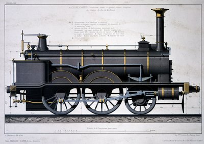 ミュルーズ鉄道の蒸気機関車 - ウォッシュでの描画 作： Unknown artist