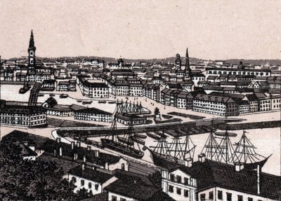 スウェーデン・ストックホルム 市街地の眺め（全体像）...「世界図説168景」より 未発表（19世紀末頃 作： Unknown artist