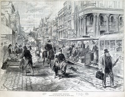 街の風景、1889年のメルボルンのコリンズ・ストリート。 作： Unknown artist