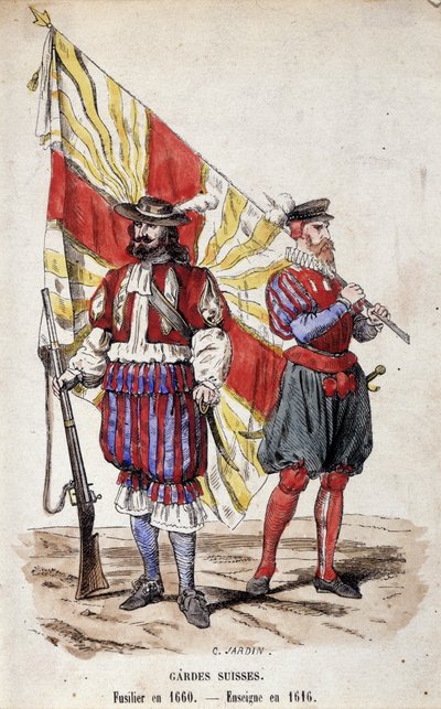 スイス衛兵。1660年にFusilier、1616年にEnsign。 作： Unknown artist