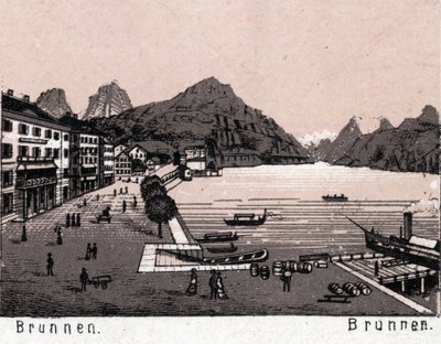 スイス：ブルンネンの街の風景 「世界図鑑168景」より 未撮影（19世紀後半 作： Unknown artist