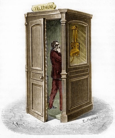 1888年の電話ボックス。The Journal of Youth」に掲載された版画 作： Unknown artist