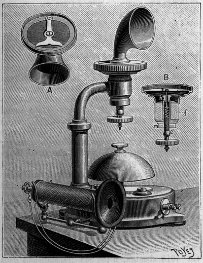 スウェーデンの電話：エリクソン社の電話機の模型。1889年3月23日の「La Nature: Revue des sciences et de leurs applications aux arts et a l