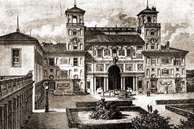 ヴィラ・メディシスのテラスとファサード。ツール・ド・モンド1870年前期のフランシス・ウェイ1864-1869年の旅。 作： Unknown artist