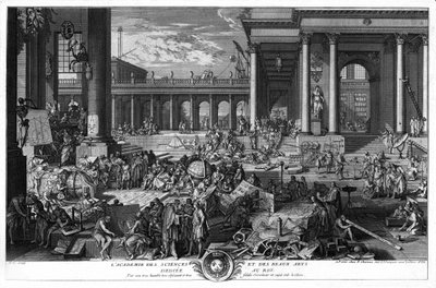 The Academy of Sciences and Fine Arts ロイに捧ぐ。彼の謙虚で忠実なしもべであり臣下であるセブによって、書記官。エバスティアン・ルクレールのエングレーヴィング。 作： Unknown artist