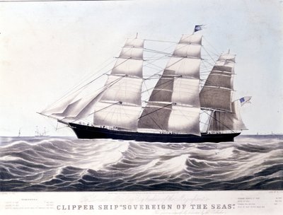 1852年頃のアメリカのクリッパー「ソブリン・オブ・ザ・シー」。19世紀のリトグラフ 作： Unknown artist