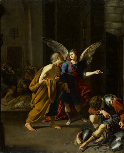 刑務所から聖ペテロを解放する天使、1625-1635年頃（キャンバスに油彩） 作： Unknown artist