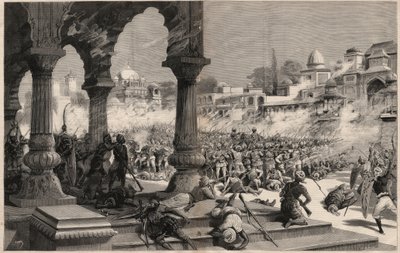 マニプールの戦い-英領インドの反乱-インドのマニプール（アッサムとビルマの国境にある領土）で反乱を起こした臣下のマハラジャに呼ばれたイギリス兵約500人の隊列が虐殺された。 作： Unknown artist