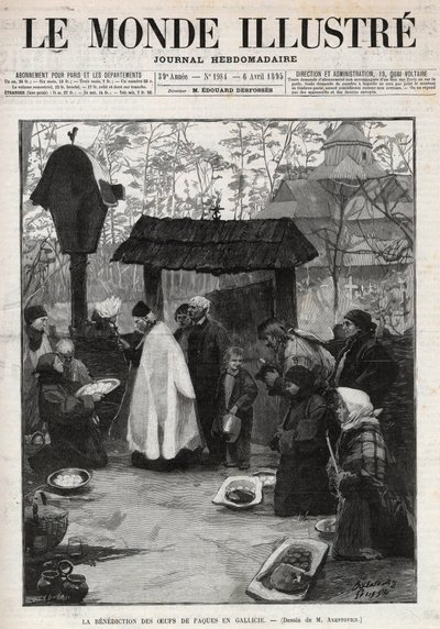 ガリシア（小ロシア）でのイースターエッグの祝福 - 1895年の「The Illustrous World」に掲載された版画 作： Unknown artist