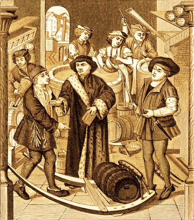 O Bispo de Tournai recebendo o dízimo da cerveja em tournai 作： Unknown artist