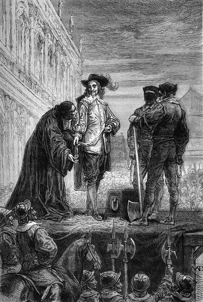 チャールズ1世の処刑 - イングランドのチャールズ1世スチュアートの処刑（1600-1649年） ホワイトホールにて - 王は「リメンバー・ユー」と言って前夜祭に首飾りを渡す - 「The History of England, from the Most Retarse Times」に掲載されている彫刻。 作： Unknown artist