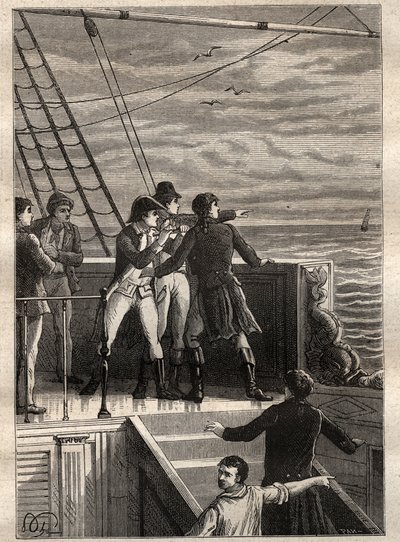 ニコラ・ボーディン（1754-1803）の「南方探検」（1800-1803）：ニューホランド（オーストラリア）沖の船員が水平線にベールがかかっていることを報告-図版は "The Great Mariners of 18 century "より引用 作： Unknown artist