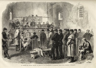 The Fenian Insurrection, Inquest on Mr Cleary in Courthouse at Kilmallock - 1867 - A trial of Fenians prior to the Court of Kilmallock in Ireland - 1867 - engraving from the "The Illustrous Universe" of 1867 作： Unknown artist