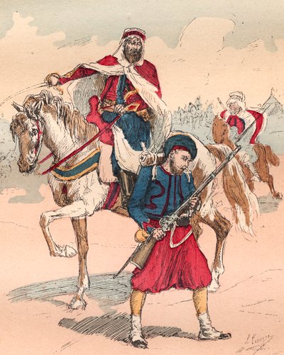 1830年から1848年までのルイ・フィリップ治世下のフランス軍 - ズアーブとスパヒ - 1882年の「Histoire de dix ans: 1830-1840」ルイ＝ブラン（1811-1882）によるエングレーヴィング。 作： Unknown artist