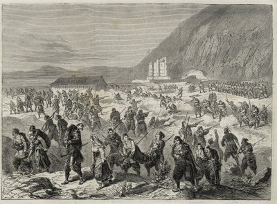 ダルマチアの反乱（ボッチェ・ディ・カッタロ） - オーストリア政府が課した徴兵制に対する反乱 - DALMATIA EVENTS.STATE TRINITA FORT, NEAR CATARO（Bouches of Kotor）を攻撃する反乱 - コトル湾 - 1869 - 。 作： Unknown artist
