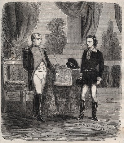 The Interrogation Of Friedrich Stabs After Failed Attempt to Assassination Napoleon I - Friedrich (Frederic) Stapsは、10月12日にナポレオンを殺害しようとした若いドイツ人で、ナポレオンに尋問されている。 作： Unknown artist