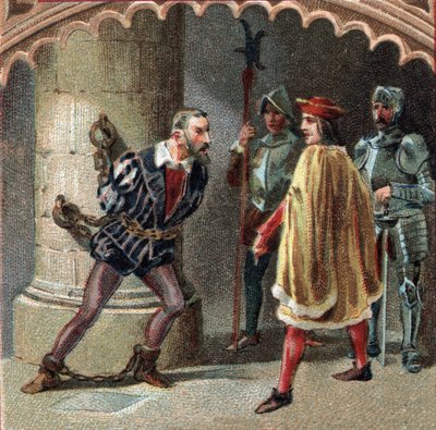フランス王ルイ12世は、リュドヴィック・マリー・スフォルツァ（Ludovico Maria Sforza detto il Moro）（1452-1508）をトゥーレーヌ地方のロッシュ城に幽閉した。19世紀末のクロモリトグラフ 作： Unknown artist