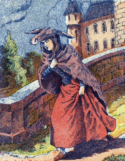 王女の飛行。フランスの作家、シャルル・ペロー（1628-1703）の「ロバの皮」物語の匿名の挿絵。イメージ：Marcel Vagne, Jarville Nancy, undated (19世紀後半). 作： Unknown artist