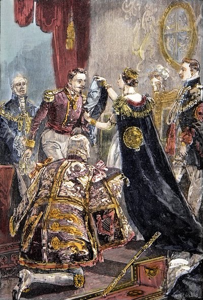 ヴィクトリア女王がフランス皇帝にガーター勲章を授与（ウィンザー城にて 作： Unknown artist