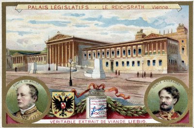 ウィーン（オーストリア）のライヒスラーツ宮殿、フリードリヒ・フェルディナン・ド・ボイスト伯爵（1809-1886）とギュラ・アンドラーシ伯爵（1823-1890）の肖像画 - リービッヒ・クロモリトグラフィー 作： Unknown artist
