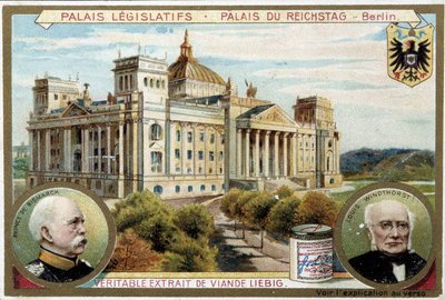 ベルリンのライヒスターク宮殿、ビスマルクとウィントホルストの肖像画 - 広告ラベル リエビグ, v.1900 作： Unknown artist