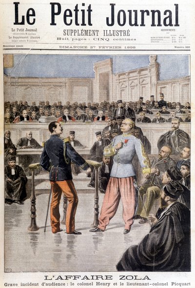 ゾラ事件：ユベール・アンリ大佐（1846-1898）とジョルジュ・ピッカート中佐（1854-1914）の間で起きた重大な審問事件-1898年2月27日付の「Le Petite Journal」にて 作： Unknown artist