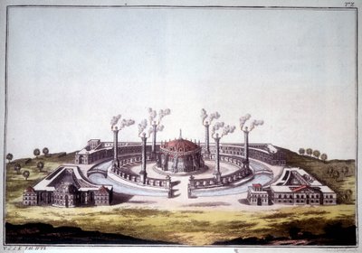 アッシリアの古代都市ニネベ、アッシリアの宮殿の想像図です。 作： Unknown artist