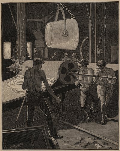 ガラスの芸術：アイスクリームを作る。大きな流れ」と呼ばれるステップ。Adolphe BITARDの "Les arts et metiers illustres "に掲載された1885年のエングレーヴィング。 作： Unknown artist