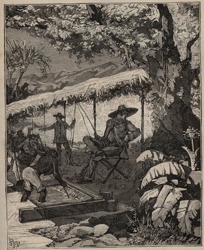 宝石細工の技術：ブラジルでダイヤモンドを洗う（1885年、アドルフ・ビタール著「Les arts et métiers illustrés」より）（エングレーヴィング 作： Unknown artist