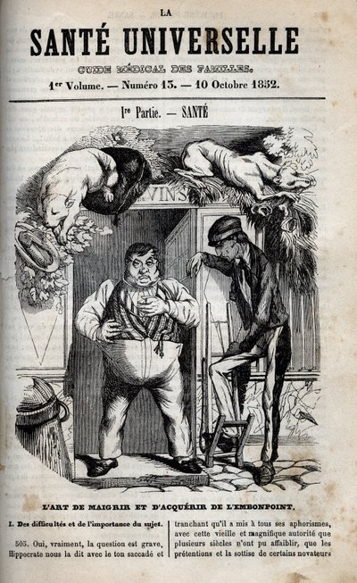 体重を減らしたり増やしたりする技術 - 1852年の "La Sante Universelle - Guide Medical des Familles "に掲載された彫刻。 作： Unknown artist