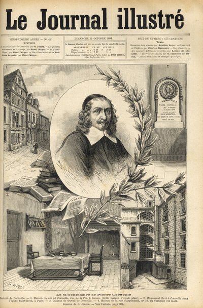 ピエール・コルネイユの200年祭 - Le bicentenaire de Pierre Corneille - 1884年の "Le journal illustrious "に掲載された彫刻。 作： Unknown artist