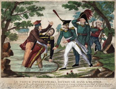1813年10月23日、イールスター川で発見されたヨセフ（ヨゼフ）・アントニー・ポニャトウスキー王子（1763年生まれ）の遺体、当時の刻印 作： Unknown artist