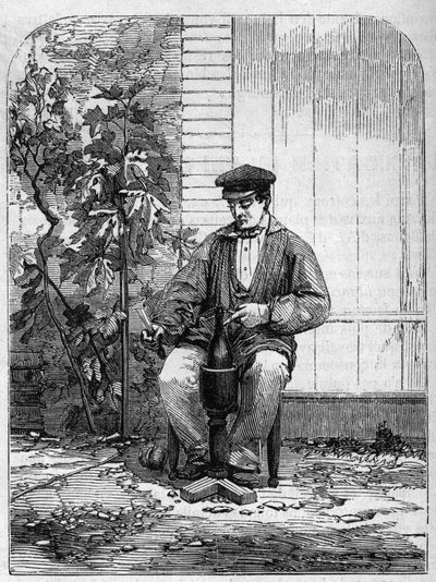 シャンパーニュワインの瓶詰め作業。1864年に描かれたもの。 作： Unknown artist