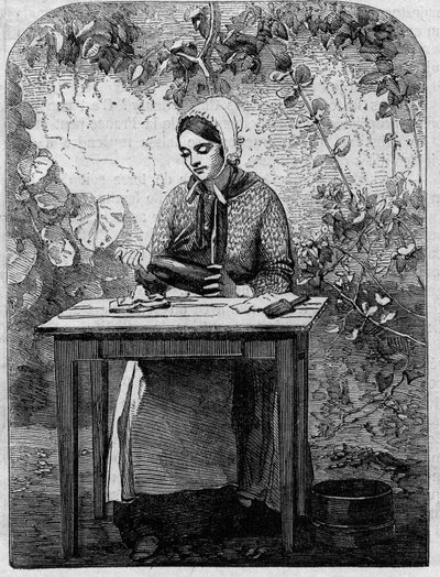 シャンパーニュワインの瓶詰め作業。1864年に描かれたもの。 作： Unknown artist