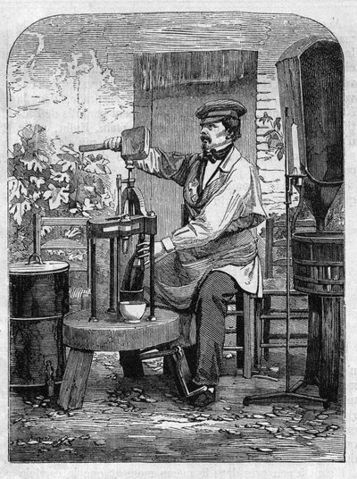 シャンパーニュワインの瓶詰め作業。1864年に描かれたもの。 作： Unknown artist