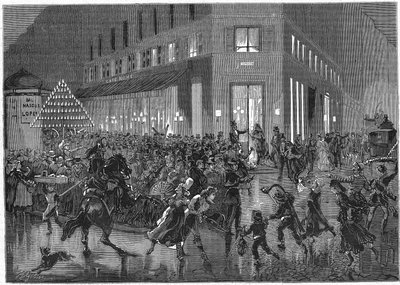 パリのイタリア人の大通り、オペラでのバルの夜、1873年のエングレービング 作： Unknown artist