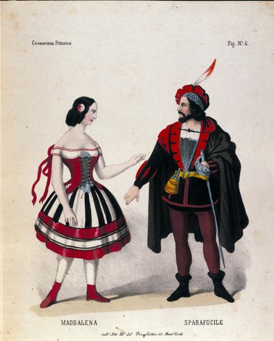 ジュゼッペ・ヴェルディ（1813-1901）のオペラ「リゴレット」の第3幕に登場するマッダレーナとスパラフーチェ。 作： Unknown artist