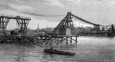 パリのミラボー橋の建設（1893年）：閘門が基礎のように見える（写真より）。1894年2月3日付の「La Nature: revue des sciences et de leurs applications aux arts et a l