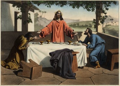 エマウス（Emmaus）の弟子たちは、復活祭の夜に復活したキリストと出会い、パンを分け合う。19世紀中頃の匿名の彫刻。 作： Unknown artist