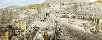 ハインリッヒ・シュリーマンが主導したミケーネの発掘調査。19世紀には 作： Unknown artist