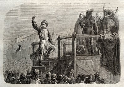 Conradin (or Conrad of Hohenstaufen) King of Sicily and Duke of Swabia (1252-1268) by Charles of Anjou after the battle of Tagliacozzo in 1268」（最後のシュタウファー家のシチリア王であるConradin (or Conrad the younger)の処刑、下記 作： Unknown artist