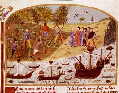 アレキサンダー大王の艦隊 ミニチュア Quintus Curtius Rufus (Quinte Curce) (1世紀) 1468年頃 - (Ms 1335) Reims, Municipal Libraryより引用 作： Unknown artist