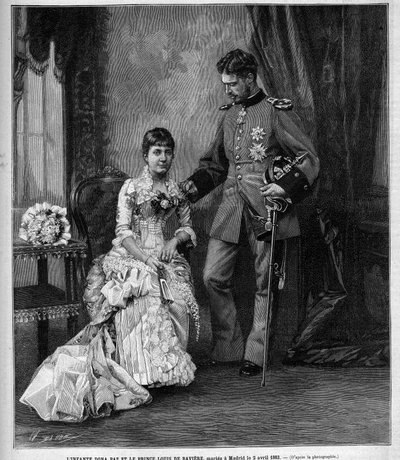 スペインのドナ・マリア・デ・ラ・パス（1862-1946）とバビエール公ルイ2世（Ludwig Otto Frederik Wilhelm von Wittelsbach 作： Unknown artist