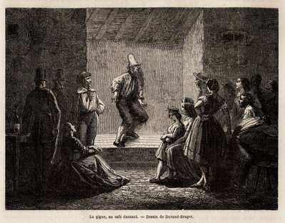 L.Simonin著『An excursion to the poor neighbourhoods in 1862』の挿絵としてDurand Bragerが描いた、ダンスカフェでのジッター。エドゥアール・シャルトン編『Le tour du monde』に掲載された図版 作： Unknown artist