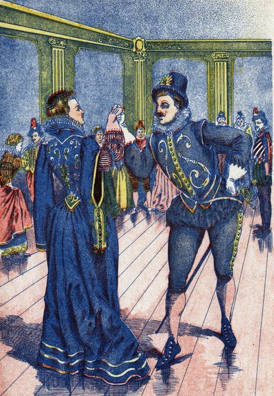 王様の息子がシンデレラを踊らせる。フランスの作家、シャルル・ペロー（1628-1703）の物語「シンデレラ」の挿絵。イメージ：Marcel Vagne, Jarville Nancy, undated (19世紀後半). 作： Unknown artist