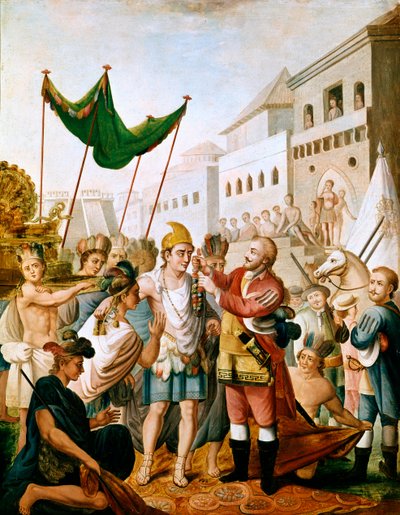 1519年11月、エルナン・コルテスまたはフェルナン・コルテスとモンテスマの会談 作： Unknown artist