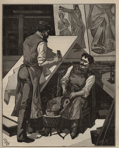 モザイク：モザイクのワークショップ。Adolphe BITARDの "Les arts et metiers illustres "に掲載された1885年のエングレーヴィング。 作： Unknown artist