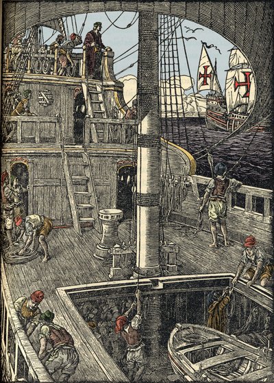航海士クリストファー・コロンブス（1451-1506）の乗ったカラベル。 作： Unknown artist